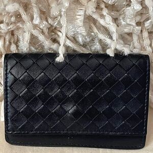 BOTTEGA VENETA Black Nappa Intrecciato Compact Card Case⭐️Beauty⭐️💯Authentic🎬